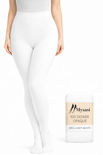 MYSASI London, collant opachi da donna, 100 denari, Bianco brillante., M
