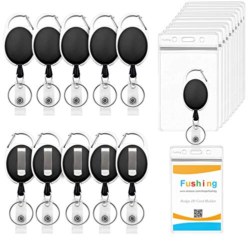 Fushing 10 Pcs Ausweishalter Ausziehbar, Kartenhalter SchlüSselanhäNger,Ausweisjojo Badge Reel Karabiner mit Clip（Vertikal）