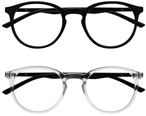 OPULIZE Met 2er-Pack Lesebrille Groß Runden Schwarz Klar Herren Damen Federscharniere RR60-1C +0,00