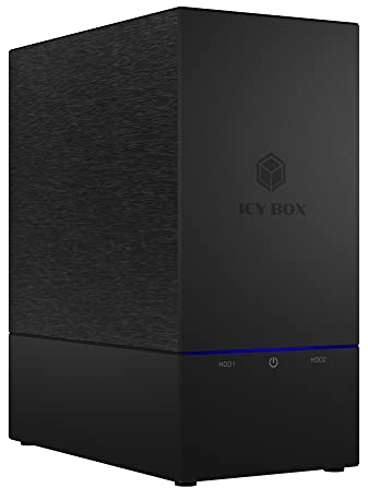 ICY BOX USB RAID Gehäuse für 2 Festplatten, 2,5 Zoll & 3,5 Zoll, USB 3.1 Gen2 (10 Gbit/s), USB-C, RAID 1, 0, JBOD, Lüfter, extern, Schwarz