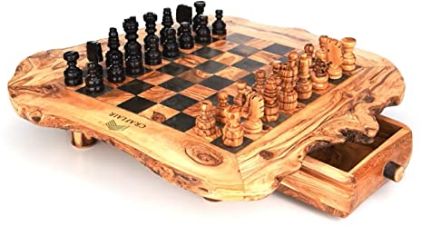 CRAFLAIR ~ INTELLIGENTE ~ 50 cm großes Schachspiel Holz Hochwertig ~ Olivenholz Schachbrett Handgefertigt ~ mit Schachfiguren ~ Schach ~ Spiele Erwachsene ~ Chess Board Olive Wood ~ Chess Set (50 cm)