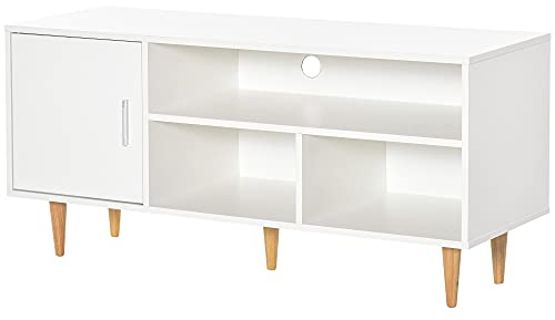 HOMCOM Mobile TV per TV fino a 60 Tavolo per TV da soggiorno moderno con armadio e 3 scomparti, 120 x 40 x 55 cm, bianco