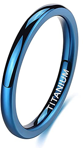 Zakk Anillo de titanio azul de 2 mm y 4 mm de alto pulido, anillo de compromiso para hombres y mujeres