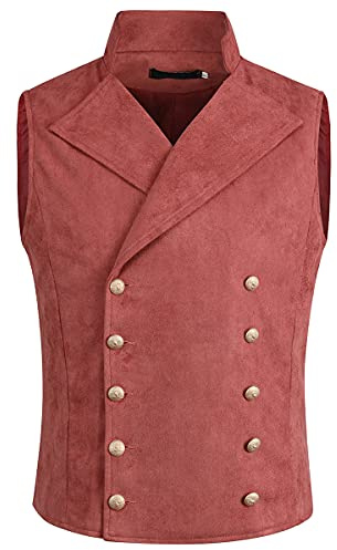 Allthemen Chaleco para hombre con cuello alto, doble botonadura, corte ajustado, chaleco de traje para fiestas de negocios #54 Rojo M