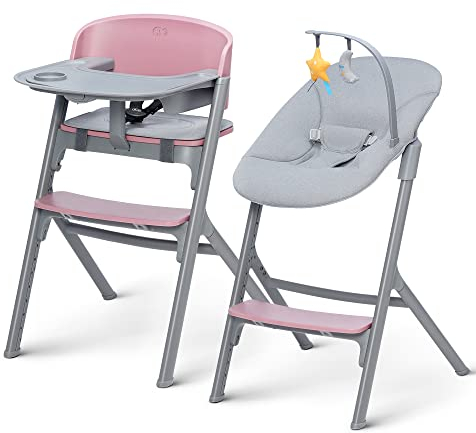 kk KinderKraft Trona para bebés LIVY + Hamaca Bebé CALMEE, Silla para toda familia, hasta 110 kg, Ajustable, Rosa