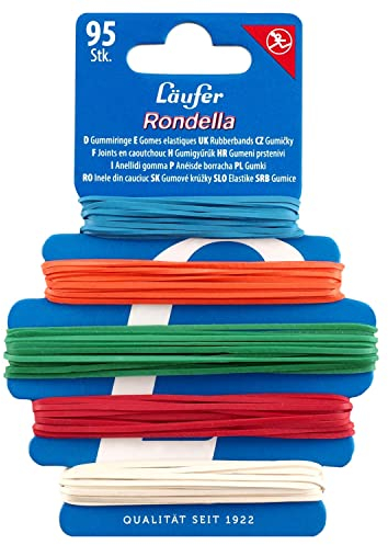 Läufer 69210 Rondella Gummiringe auf Gummiringkarte, 95 Haushaltsgummis in 5 Größen und 5 Farben, besonders langlebig