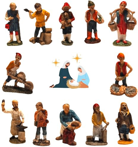 JANDTEK Lot 12 Santons 10 cm – Personnages Métiers pour Crèche – Figurine Crèche Noël – Nativité, Crèches et Santons, Décoration Traditionnelle