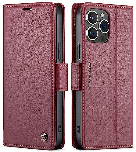 QLTYPRI Wallet Case for iPhone 14 Pro Max, Premium PU Leather Magnetic Flip Folio Case with RFID Blocking Card Slots Kickstand Shockproof Protective Phone Case Cover for iPhone 14 Pro Max – Wine Red