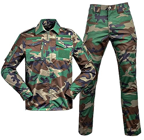 Duohropke Herren Tactical Camouflage Uniformen 2 Stück Sets Outdoor Militär Combat Frosch Anzug Armee Jagd Hosen Atmungsaktiv Langarm T Shirt Top Tarnmuster Bekleidung
