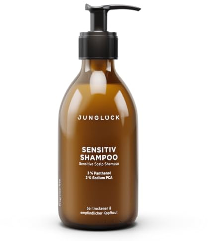 JUNGLÜCK Sensitiv Shampoo 250ml - Vegan | Ohne Sulfate & Silikone - Duftneutrales Shampoo mit BIO Aloe Vera, BIO Mandelöl und Panthenol | Haarpflege Beruhigt die Kopfhaut und reinigt schonend