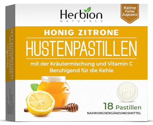 Herbion Naturals Hustenpastillen mit natürlichem Honig-Zitronen-Geschmack, Nahrungsergänzungsmittel, für Erwachsene und Kinder, 18 Lutschtabletten'