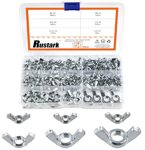 Rustark 150 Stück 6 Größen SAE Flügelmuttern Sortiment Kit Verzinkt Flügelschrauben Kohlenstoffstahl Silber Flügelmutter Schmetterlingsmutter Wing Nut für DIY elektronische Geräte Hardware