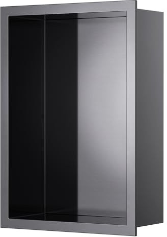 KEOKBON 20x30cm Wall Niche Shower No Tiled Needed, Nano Graphite Grey | Stainless Steel, 10cm Depth, Small Niche, for Bathroom toilet kitchen bedroom, Embedded Wall Storage, Recessed, 92° Drain