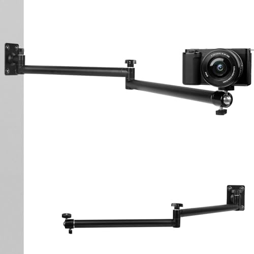 Mippko Väggledande kamerafäste med 1/4 tums-20 gängad kompatibel med DSLR/säkerhet/webbkamera/action/LED-lampa/CTV POV-videokameror, justerbar aluminiumlegering, armmetallbas