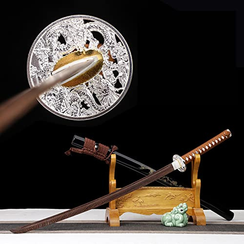 HJHUUA Spada Samurai in Palissandro,Katana in Legno Naturale con Fodero in Legno massello Dipinto,Bokken Fatto a Mano da 103 cm per Kendo Iaido Cosplay Display Decor Collect