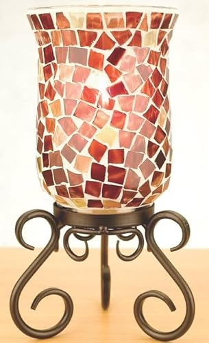 Dekorativ mosaik-lampa, röd, vindljus, stämningsljus, ca 23,5 x 10,5 cm