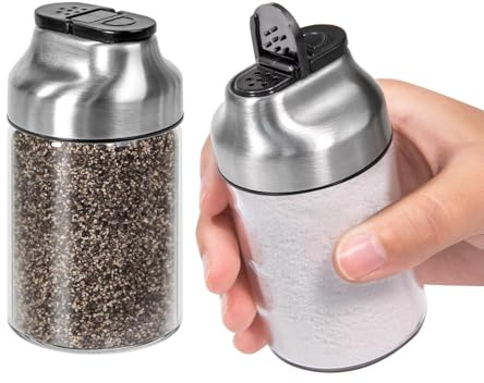 Aelga Salt and Pepper Shakers Set - 5 OZ Glass Salt Shaker with Adjustable Pour Holes - Sugar Dispenser with Stainless Steel Lid - Elegant Kitchen Table Accessories