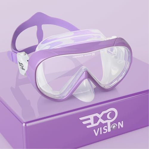 Kinder Taucherbrille 180° Panorama Kind Schnorchelmaske, Anti Nebel Tauchmaske gehärtetes Glas Schwimmmaske Junge Silikon Tauchermaske Mädchen Schwimmbrille mit Nasenabdeckung 4-16 (Lila)