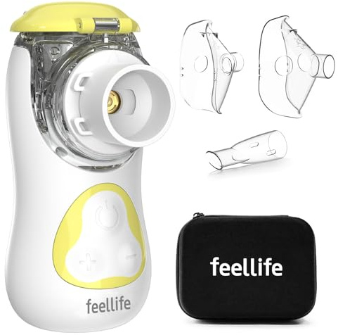 FEELLIFE Nebulizador Portatil Silencioso Tipo C Recargable, Nebulizador Bebés y Adultos Tasa de Atomización Ajustable, Nebulizador para Alivio de la tos, Rinitis y Síntomas Respiratorios