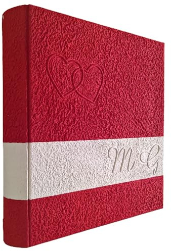 Album foto design rosso e bianco con veline in legno e carta cotone, fascia, cuori e iniziali personalizzabili nozze regalo matrimonio, san valentino, anniversario, fidanzamento, promessa