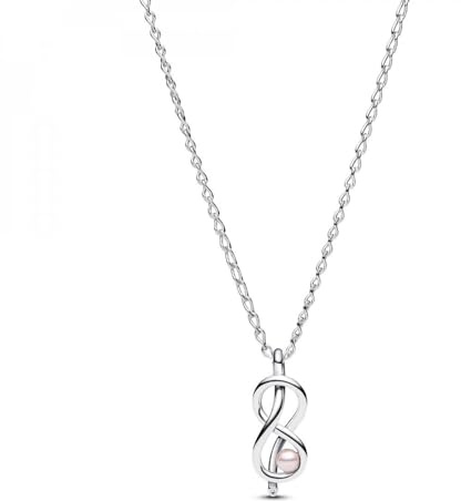 PANDORA Moments 393762C01-50 Infinity Knot Necklace Sterling Silver with Zirconia and Artificial Pearl Size: 50 cm, 50cm, Sterling Silver, Cubic Zirconia