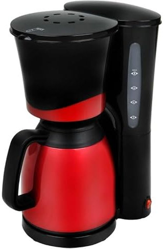 Efbe Elektrische Kaffeemaschine mit Thermokanne, 8 Tassen, Schwarz-Rot, Wasserstandsanzeige