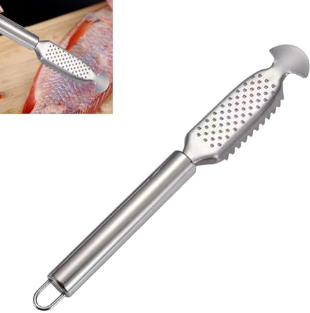 Galenecx Raspador Escamas Pescado, Profesional Inoxidable Removedor Escamas Pescado, Fish Rdesescamador, Mango Ergonómico, Doble Fila de Dientes Serrados, para Cocina Doméstica y Restaurantes
