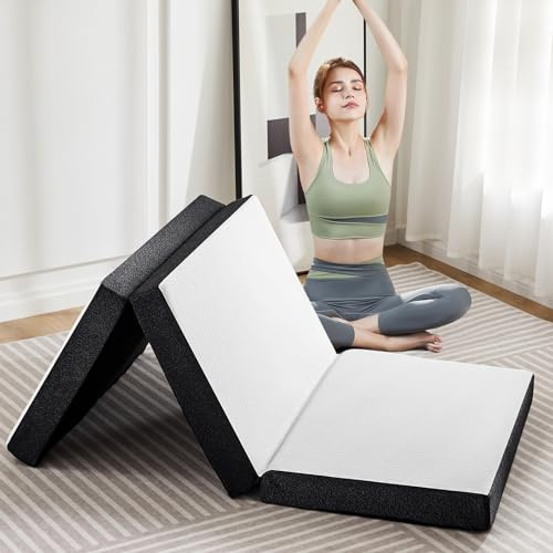 OLIXIS Tri-fold Memory Foam Mattress - 3 Inch Single Size Portable Floor Bed, Foldable Mat for Adults, Collapsible and Washable Cover with CertiPUR-US Certified, for Travel & Camping & Yoga
