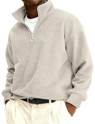 Suéter de forro polar para hombre, cuello alto, cremallera de un cuarto, polo, sudaderas de manga larga, chaquetas cálidas de invierno, a la moda, suéter térmico de felpa con cremallera de 1/4