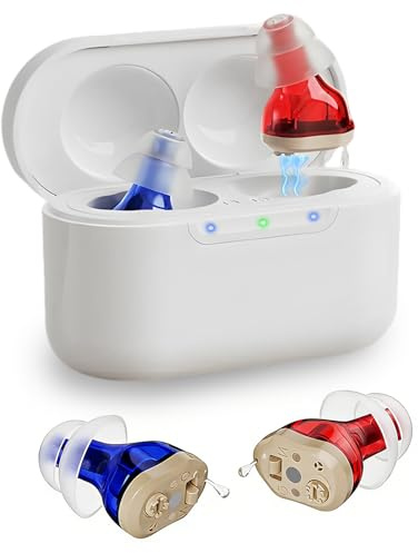 Dispositivo de sonido recargable para personas mayores y adultos, dispositivo de sonido invisible con 7 almohadillas de silicona de diferentes tamaños, diseño invisible intraural, excelencia de sonido