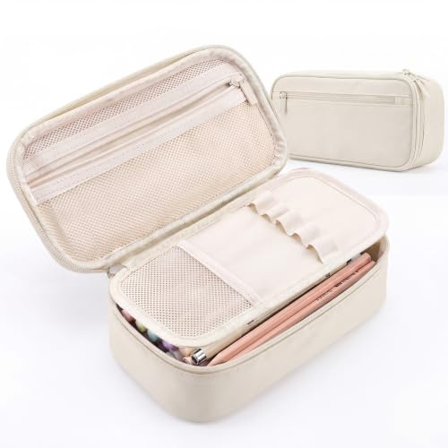 WEMATE Trousse de Rangement Grande Capacité – Organisateur Multi-usage pour Stylos et Marqueurs – Indispensable pour Professeur, Étudiant et Université – Pochette de Maquillage également Blanc