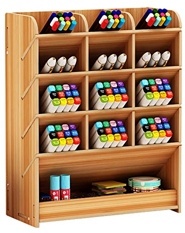 Hggzeg Wooden Pen Holder Storage Box, Multifunctional Desk Organiser Desk Tidy Pen Holder for Home, Office and School (Cherry Color)