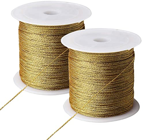 2 rollos de cordón metálico, 100 metros de cordón para manualidades, papel de regalo, decoración de Navidad, manualidades (dorado)