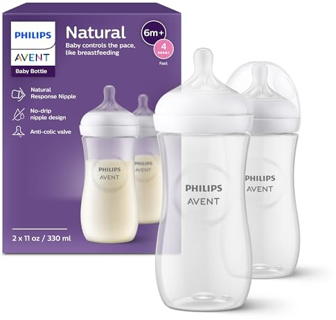Philips AVENT Natural Baby Bottle with Natural Response Teat, Clear, 330 ml, 2 Pack SCY906/02
