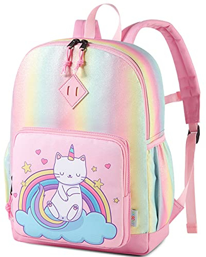 VASCHY Zaino per bambini, scuola materna per bambini 4-6 anni carino leggero impermeabile zaino dinosauro unicorno per A4 cartelle primarie prescolari con cinturino petto, Gattino, Taille unique,
