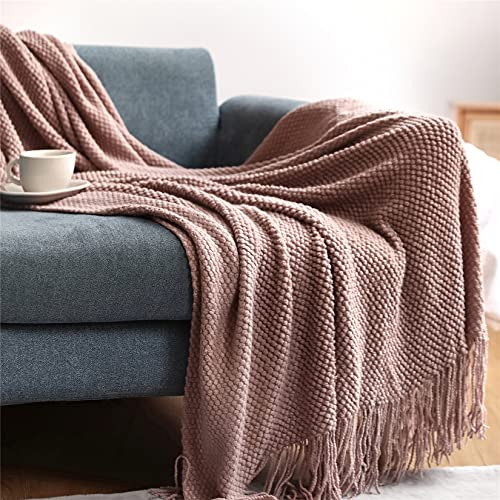 Hayisugal Soft Knitted Wool Blanket Tassel Boho Blanket Cuddly Blanket Sofa Blanket Throw Blanket for Couch Bed Sofa Chair Dark Pink 130 x 150 cm