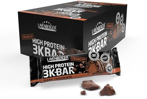 Layenberger 3K Protein Bar Crunchy - Fitness Riegel - viel Eiweiß, wenig Zucker - 15er Pack (15 x 45 g) - Dark Chocolate