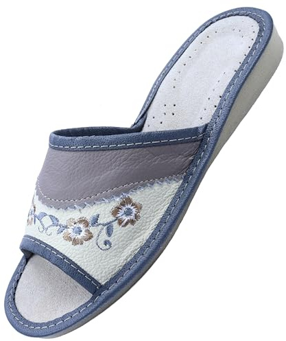 APREGGIO Pantoufles Femme Cuir Fait Main – Chaussons Confortables et Pratiques – Solides - 36-41 EU