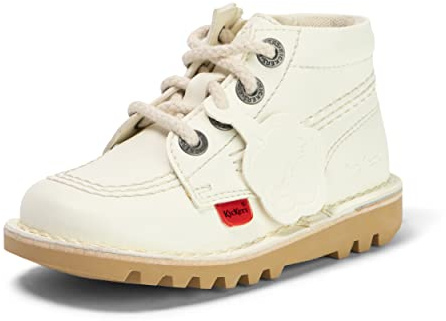 Kickers Unisex Kids Leather Alternative Kick Hi Classic Ankle Boots with Zip | Plant Based Material | Extra Comfortable | Added Durability | Premium Quality, White, 9 UK Child