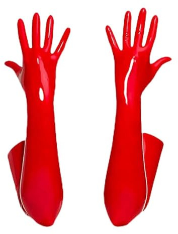 YUDATPG Långa damhandskar av PU-läder, stretchigt konstläder för daglig kostym, operafest, kväll, veckade armbågshandskar, cosplay, bröllop, röd, XL