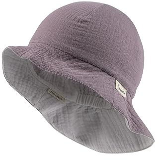 Sterntaler Wende Sonnenhut Uni - Strandhut aus Musselin(Bio) - UV-Schutz 30 Sommerhut Mädchen - mit elastischen Gummiband und Nackenschutz - Baby Kinder Kopfbedeckung - pastellviolett, Größe 43