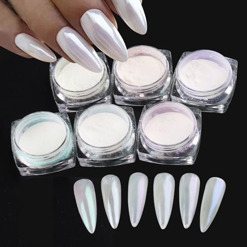 GZSYY Chrome Nail Powder Aurora Schimmer Chrom Pigment Nagel Metallic Mirror Glitzer Nagelpuder Weiße Perle Chrom Nagelpuder Glitzerpude