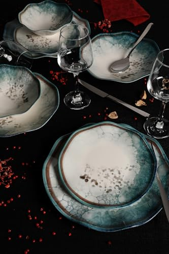Élégant service à dîner 24 pièces, 100% porcelaine, avec assiettes, bols et assiettes à dessert, passe au lave-vaisselle et au micro-ondes, parfait pour toutes les occasions