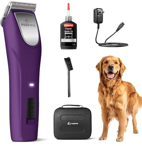 FuzzyFix Professional Dog Clippers for Grooming - 2 Speed Detachable Blade Pet Grooming Kit for Thick Curly Matted Coats - Low Noise Heavy Duty Cordless Hair Trimmer for Animal Pet Horse