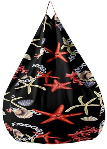 FANSU 3D-Seestern Sitzsack, Sitzsack Ohne Füllung Waschbar Sitzbeutelabdeckung, Textile Aufbewahrung für Kinder Erwachsene (Schwarz Rot,100x120cm)