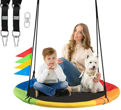 Joytential Nestschaukel für Kinder & Erwachsene, Hängeschaukel Baumschaukel bis 320kg Belastbar, Ø 100cm, Wasserfeste Tellerschaukel Rundschaukel für Hinterhof Garten Outdoor, Kinderschaukel (Bunt)