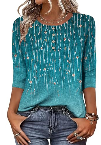 Zeagoo Three Quarter Sleeve Shirts Dressy Casual Blouse Loose Fit Tunic Top