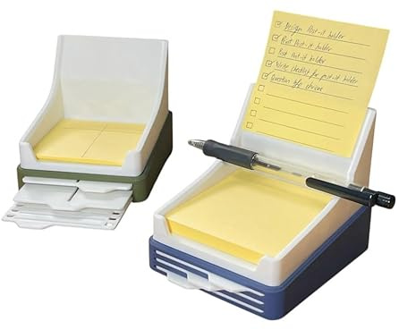 Sticky Note Holder with Pen Slot and Display – Includes 3 Reusable Stencils | 3D Printed Organizer for To-Do Lists & Notes | Custom Color Base & Top