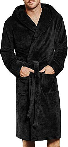 Morgonrock herr lätt lång badrock herr med huva vinter flanell fluffig basturock med bälte hemmadräkt fickor pyjamas enfärgad öppen front tröja varma nattkläder