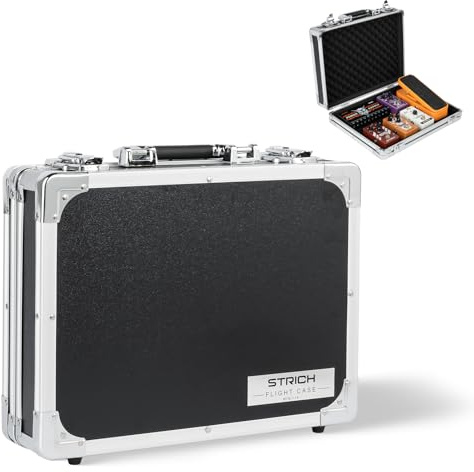 STRICH Guitar Pedal Case MINI+14, 38 x 28 x 10 cm Aluminum Locking Effect Pedal Case with Mounting Tape, Compatible with Single Pedals & Multi-Effects